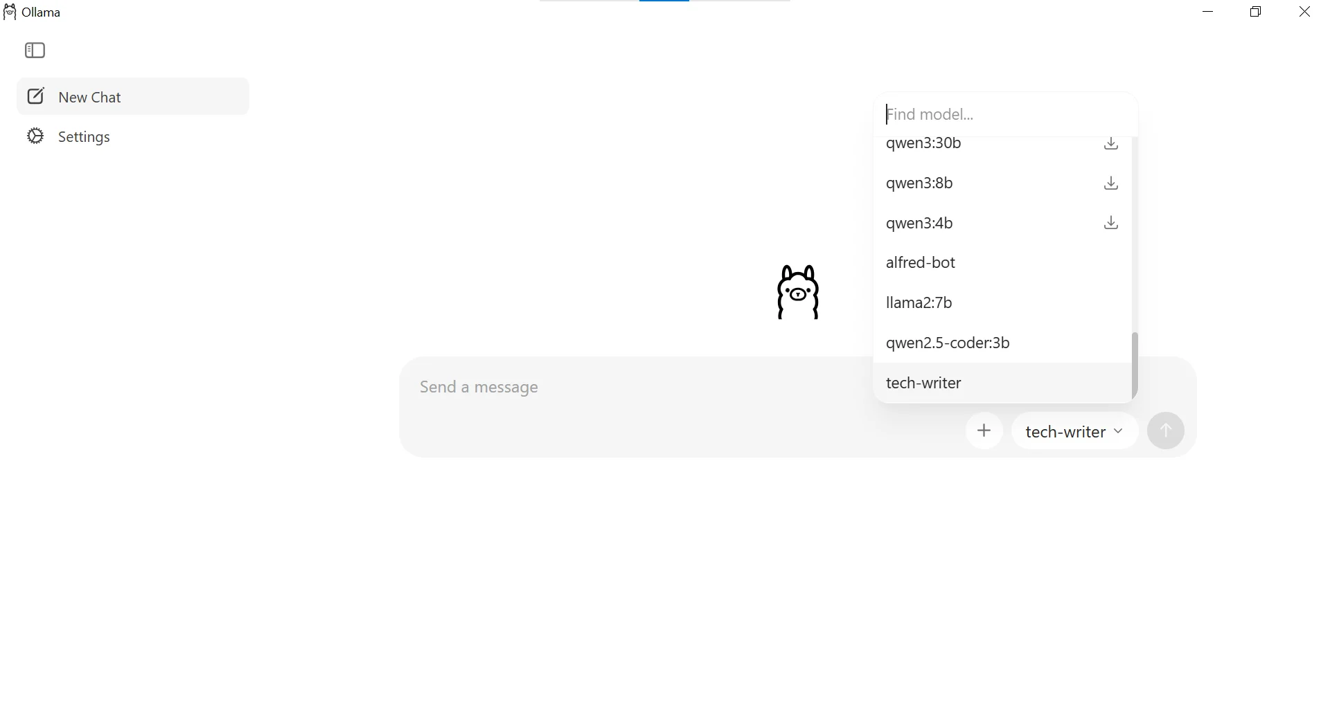 A screenshot of a white theme chat interface showing a model selection dropdown menu open.