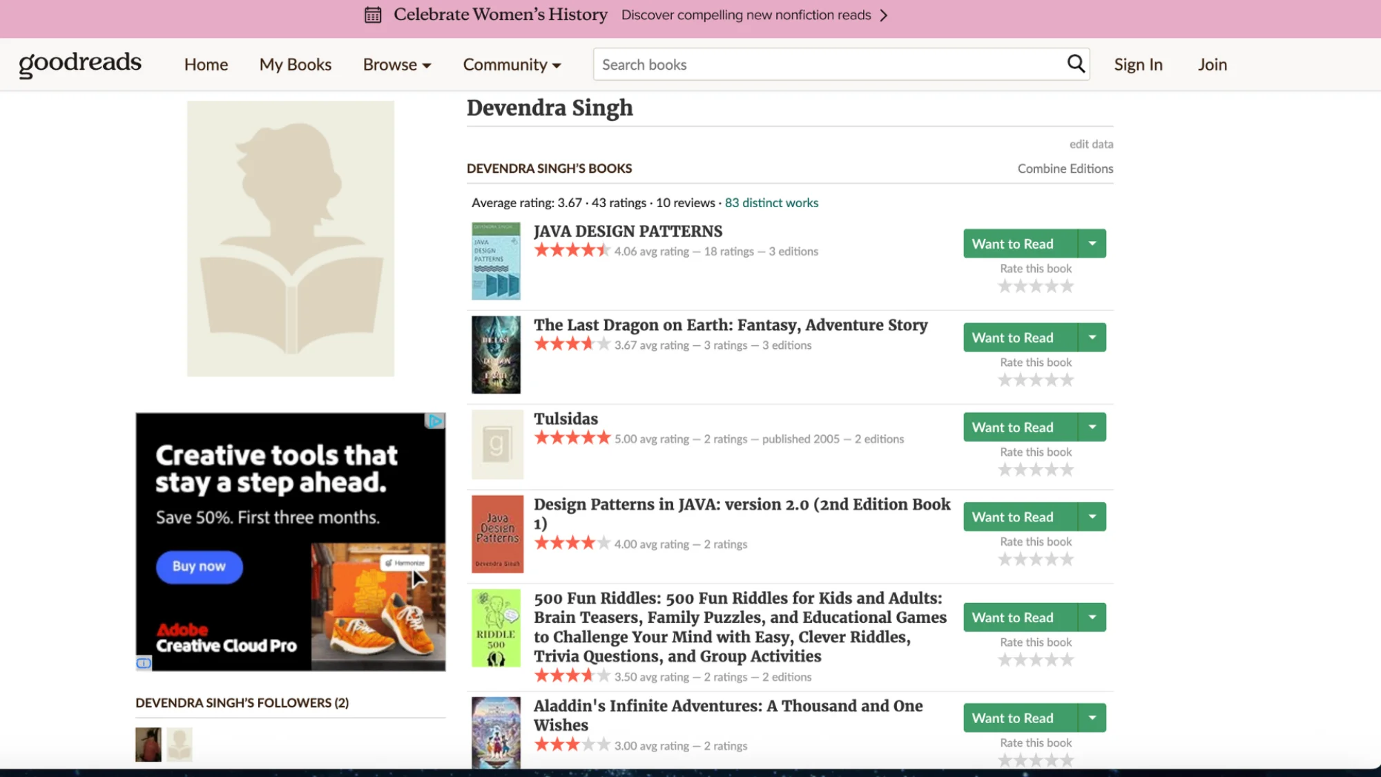 The GoodReads page of Devendra Singh