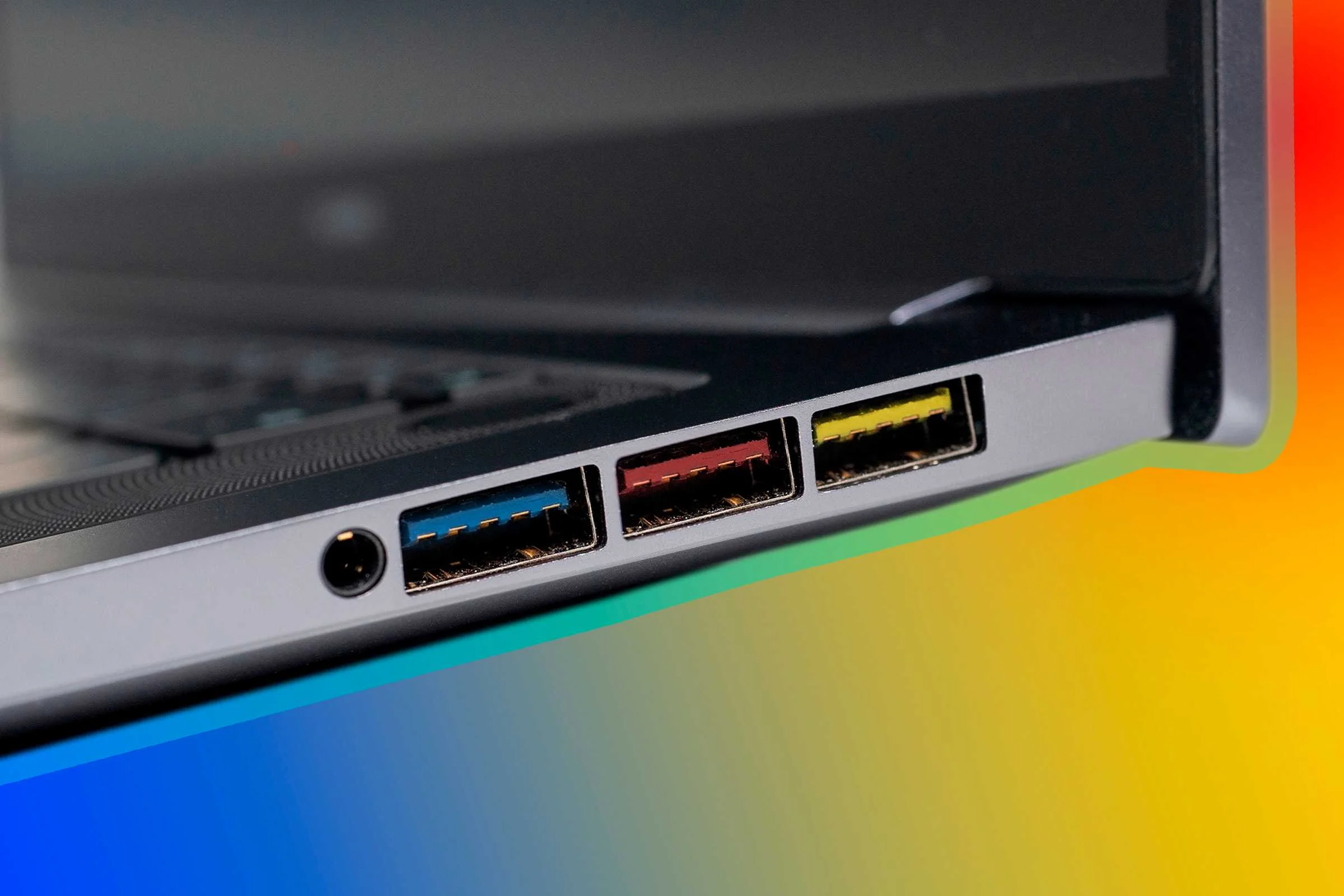 USB ports on a laptop.