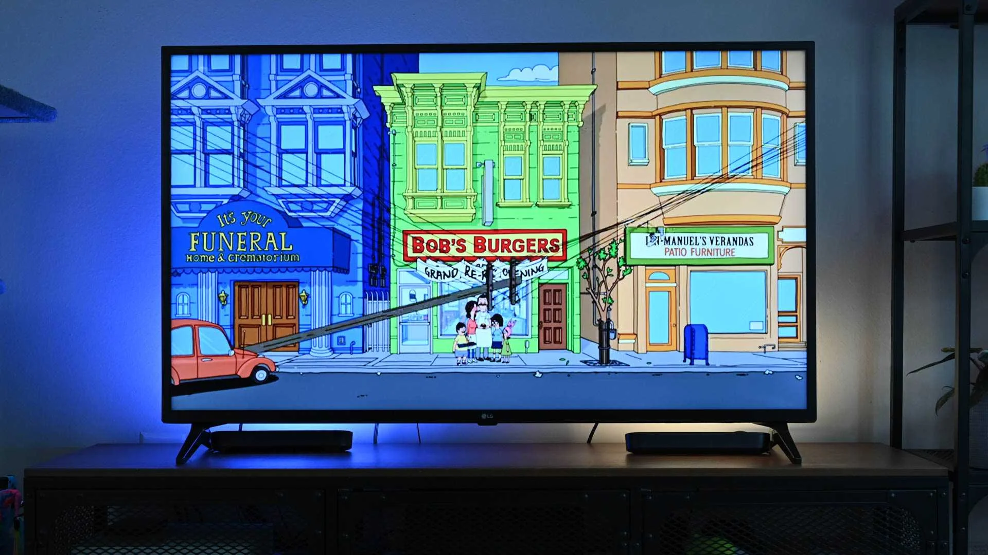 Philips Hue Play Light Bars with color syncing set up behind a tv