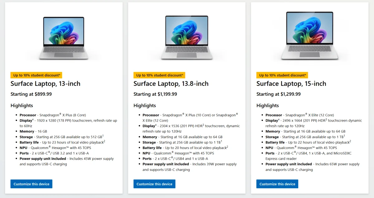 Surface Laptop price comparisons