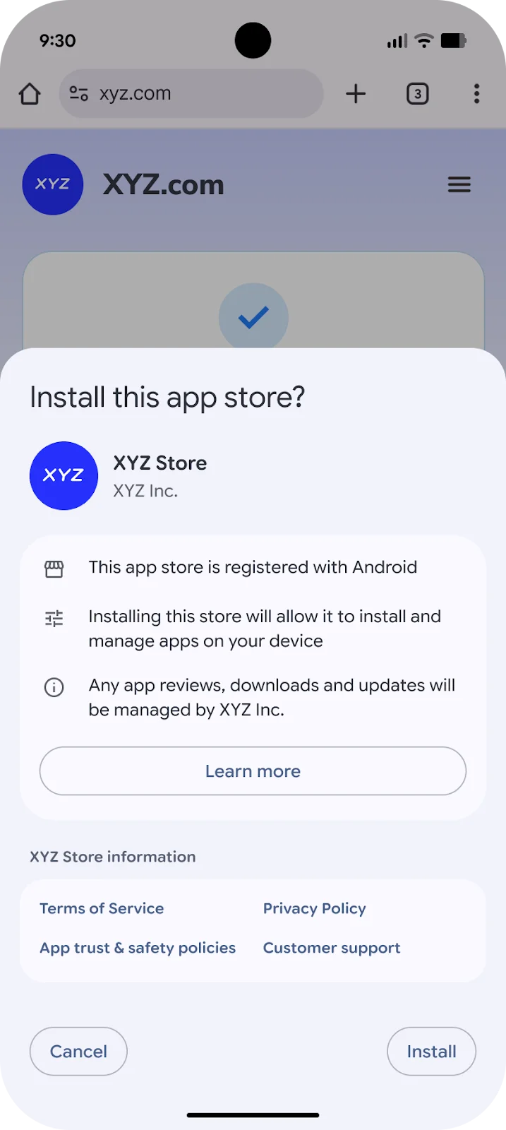 A screenshot that highlights an easier installation flow for third-party app stores. 