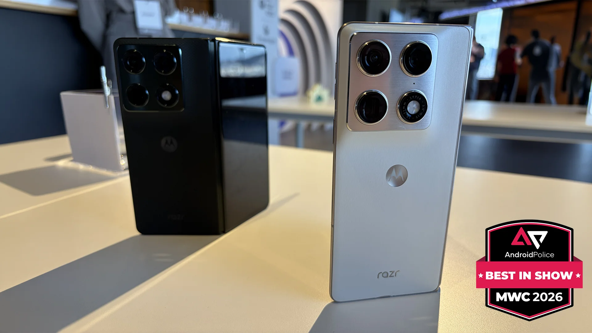 A Motorola Razr Fold showing the cameras on display and MWC 2025